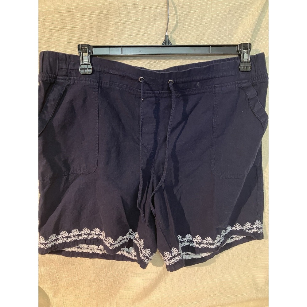 Talbots Shorts Womens 16 Navy Blue Excellent Eyelet Embroidered Linen Blend